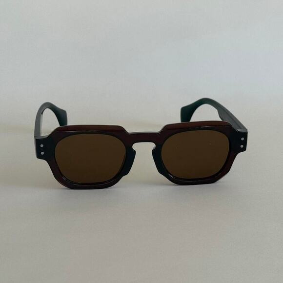 Y2K Green Brown Square Sunglasses – Vintage Style, Unisex, UVA UVB, New - Picture 1 of 8